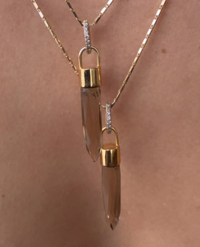 SMOKY QUARTZ CRYSTAL AMULET WITH DIAMOND BAIL