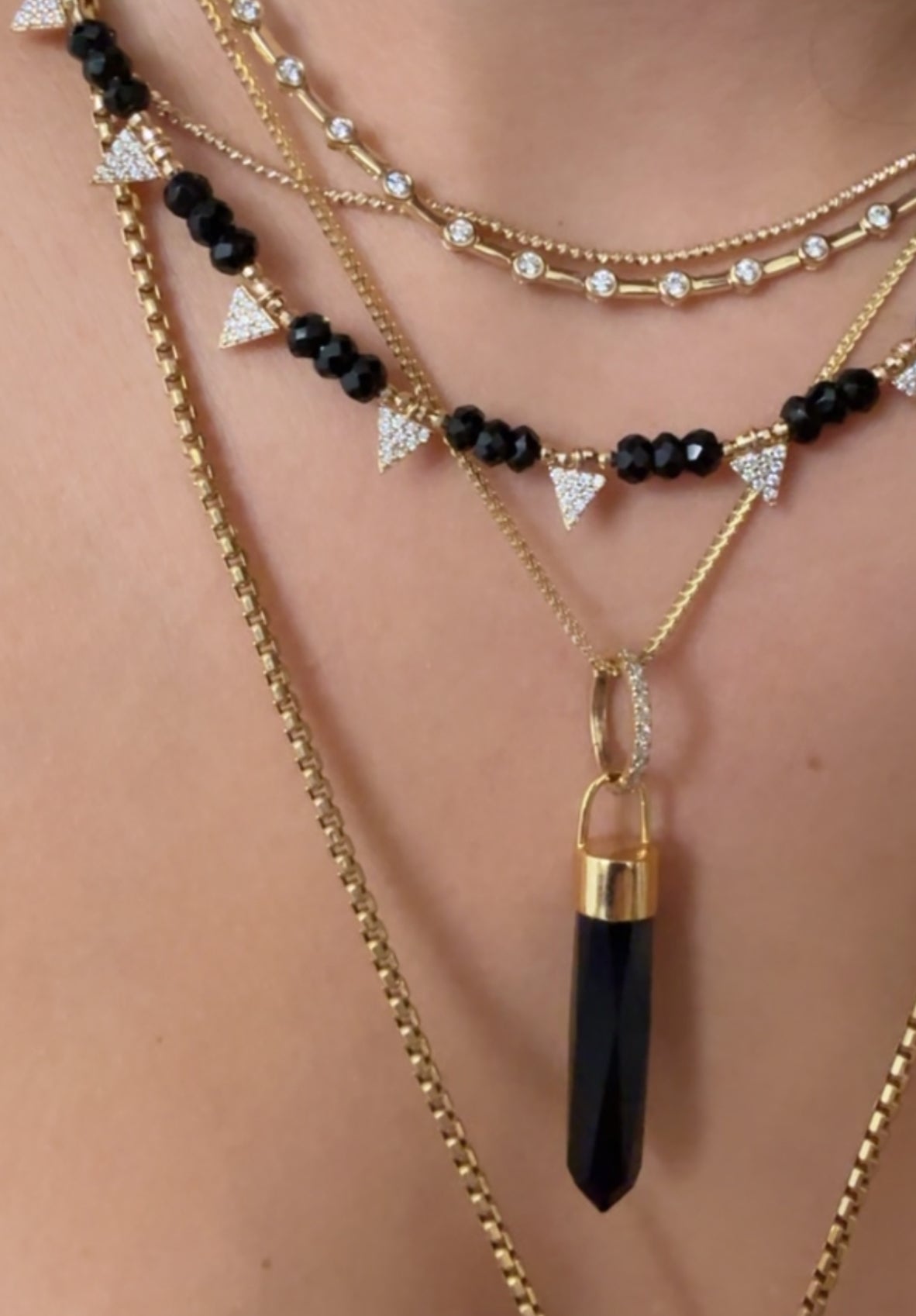 BLACK ONYX CRYSTAL WITH DIAMOND BAIL