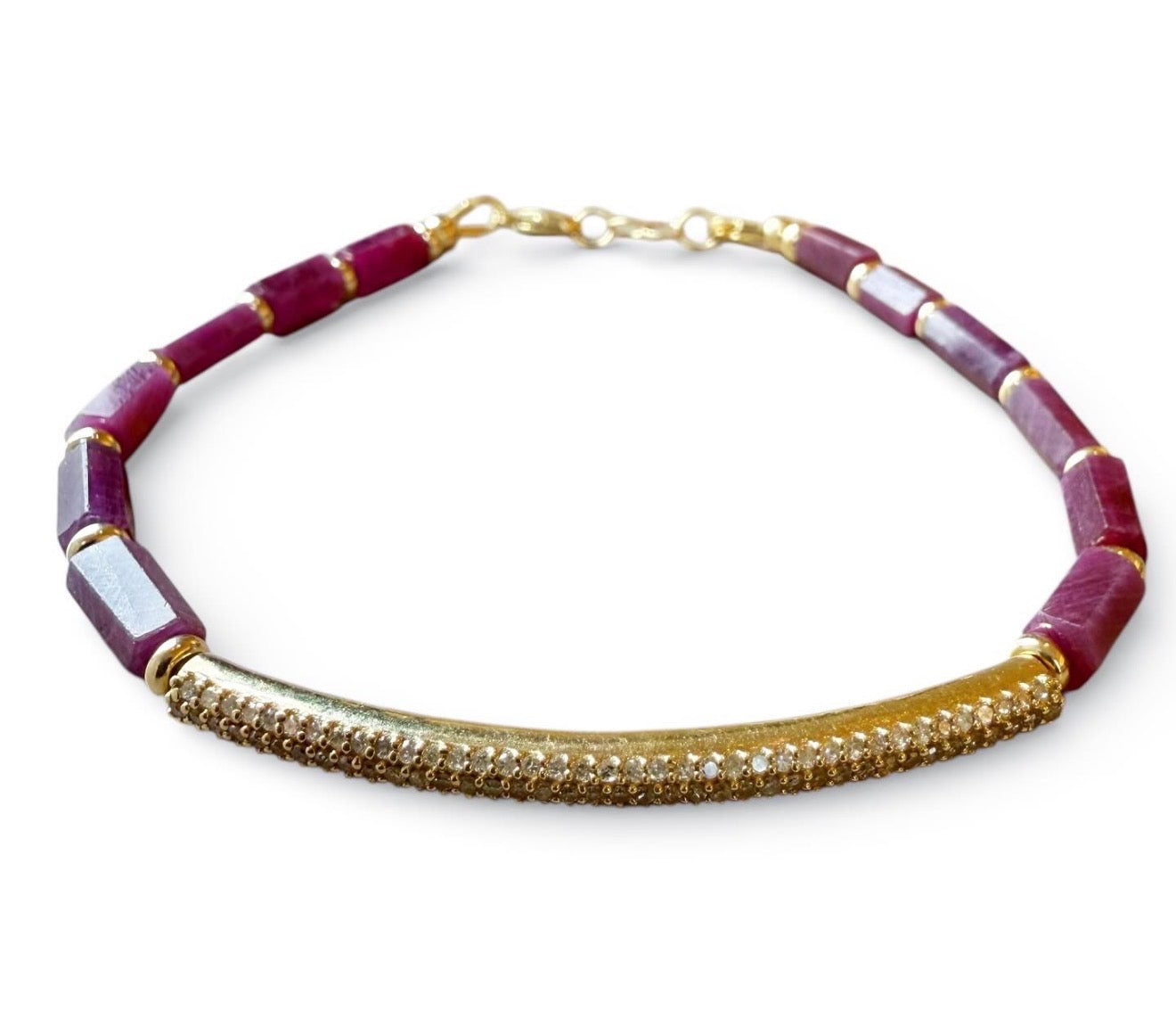 14K GOLD AND DIAMOND BAR RUBY BRACELET