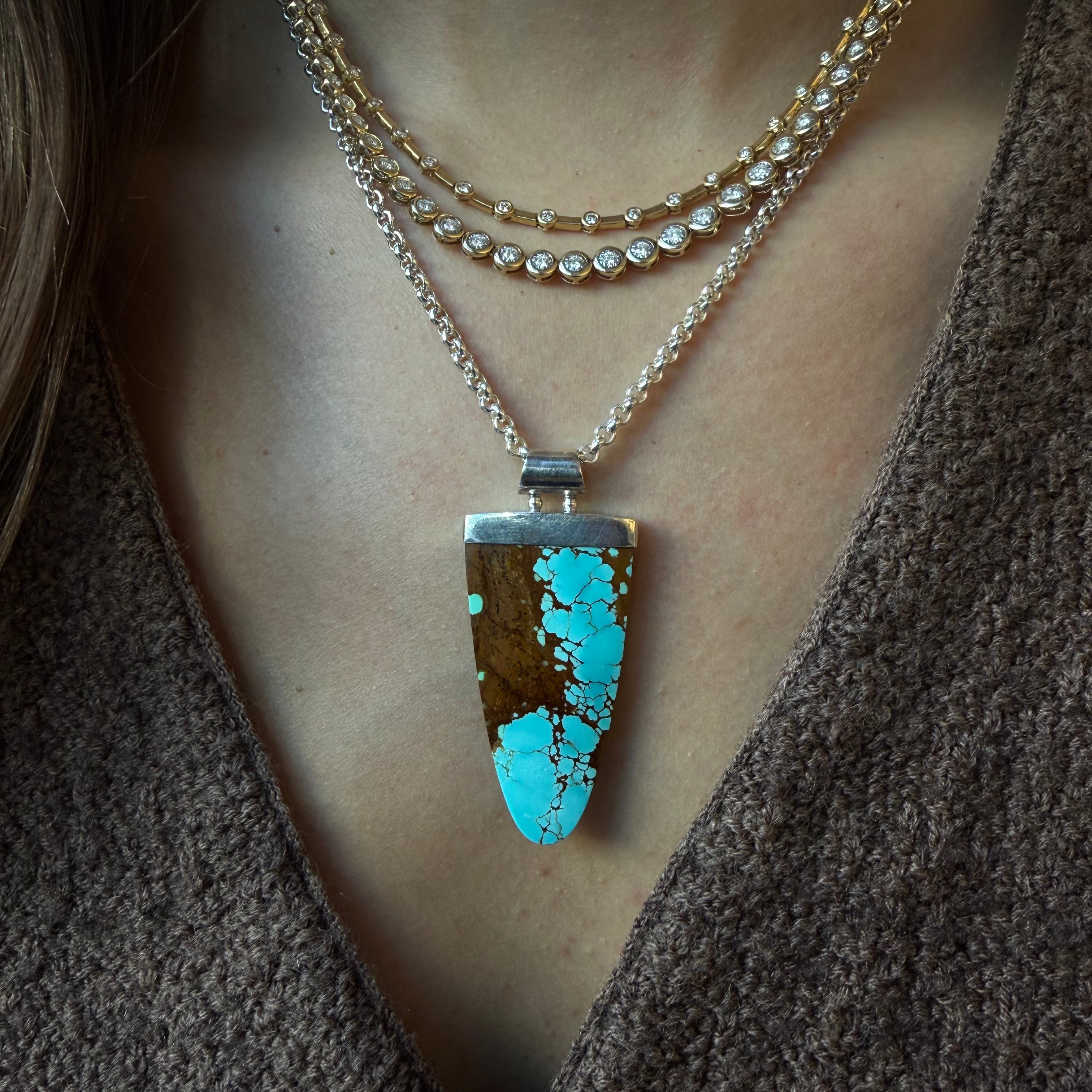TURQUOISE PENDANT SET IN SILVER