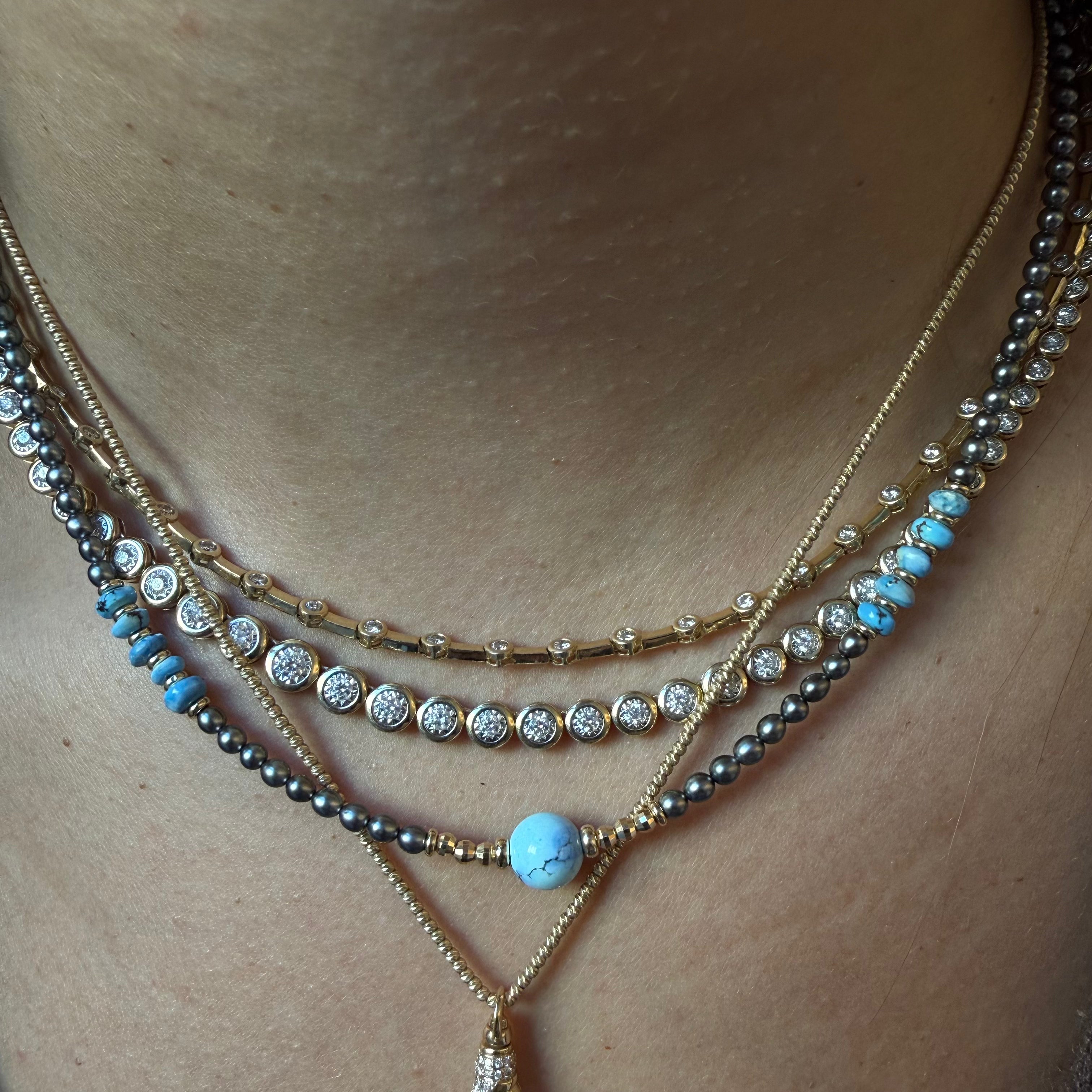 THE BABY TAHITIAN NECKLACES WITH GOLDEN HILL TURQUOISE