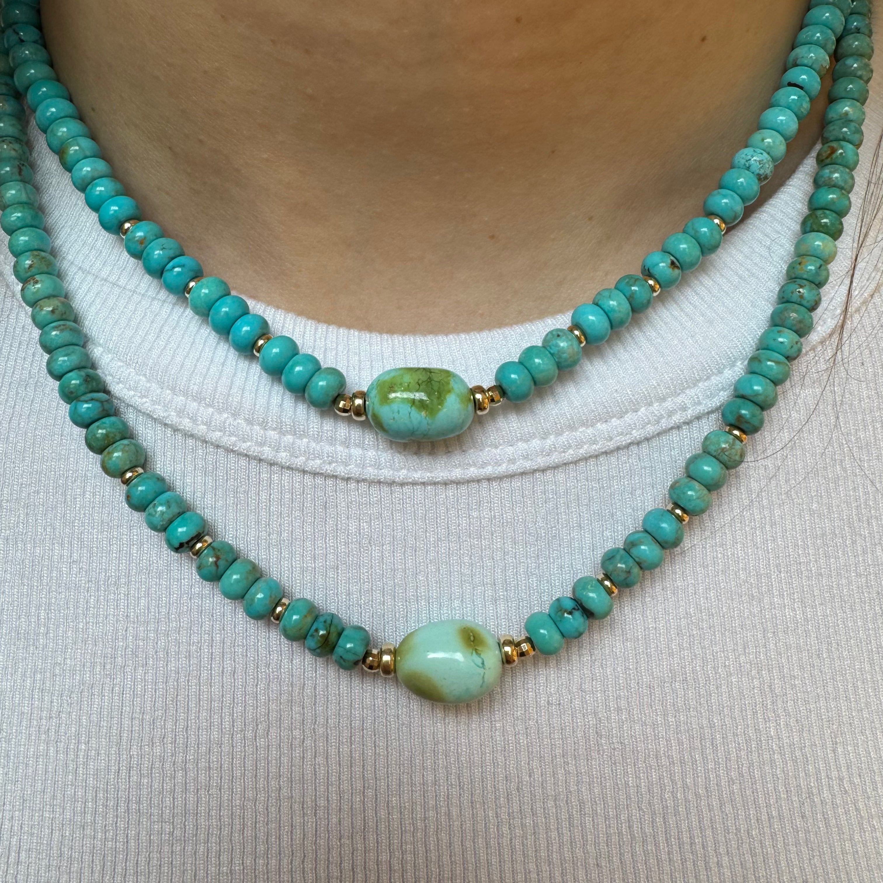 6MM TURQUOISE NECKLACE WITH TURQUOISE GEM