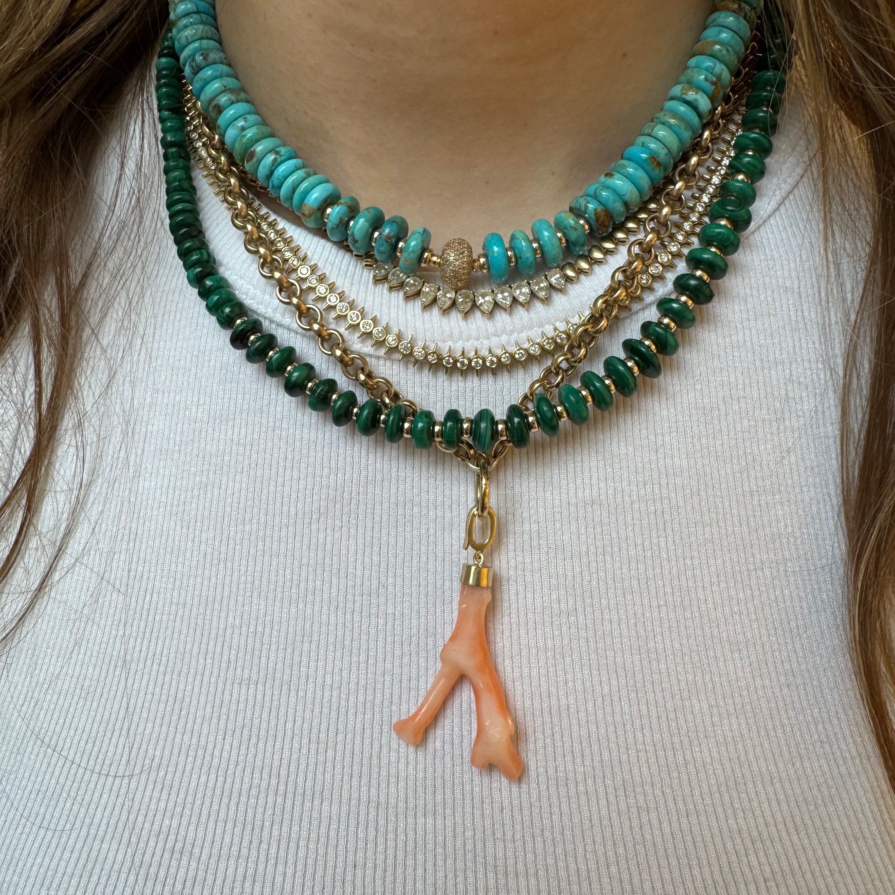 MALACHITE AND 14K GOLD BEADED NECKLACE