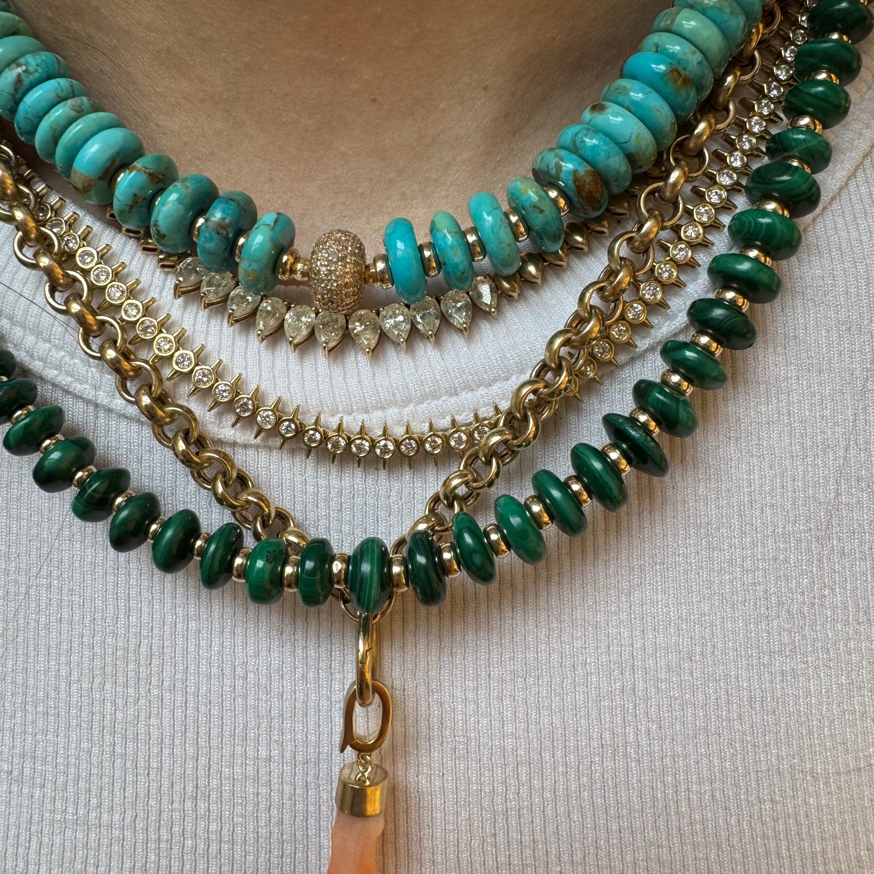 MALACHITE AND 14K GOLD BEADED NECKLACE