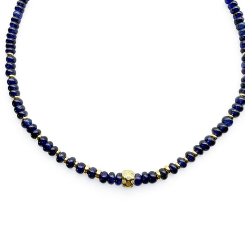 BLUE SAPPHIRE AND DIAMOND BEAD NECKLACE