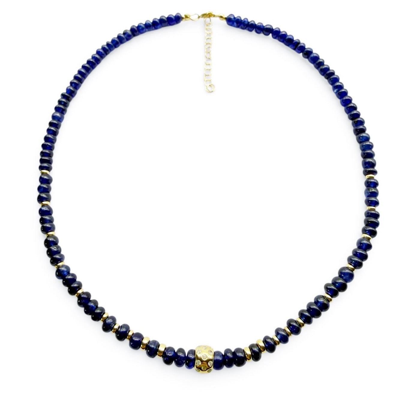BLUE SAPPHIRE AND DIAMOND BEAD NECKLACE