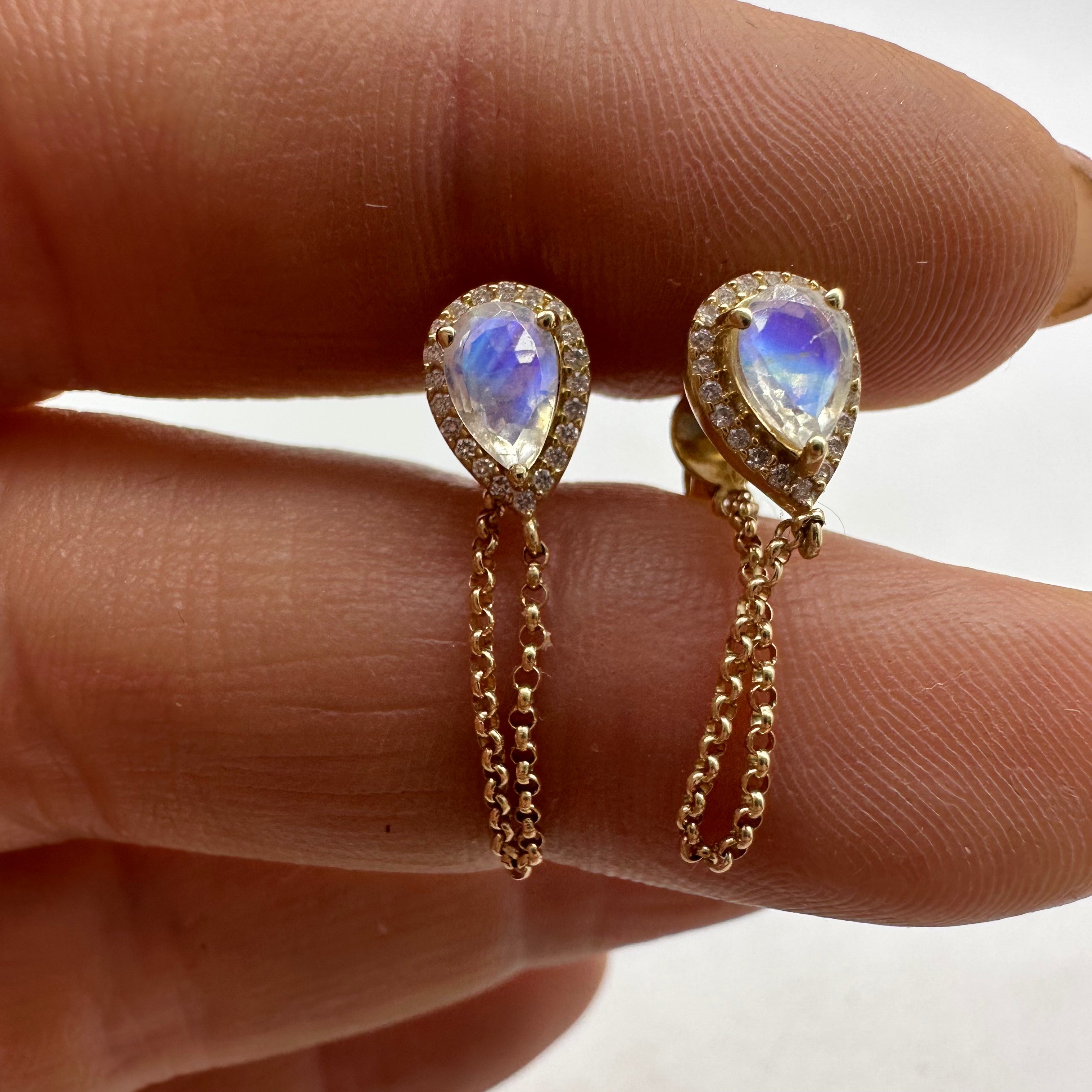 DIAMOND MOONSTONE TEARDROP EARRINGS