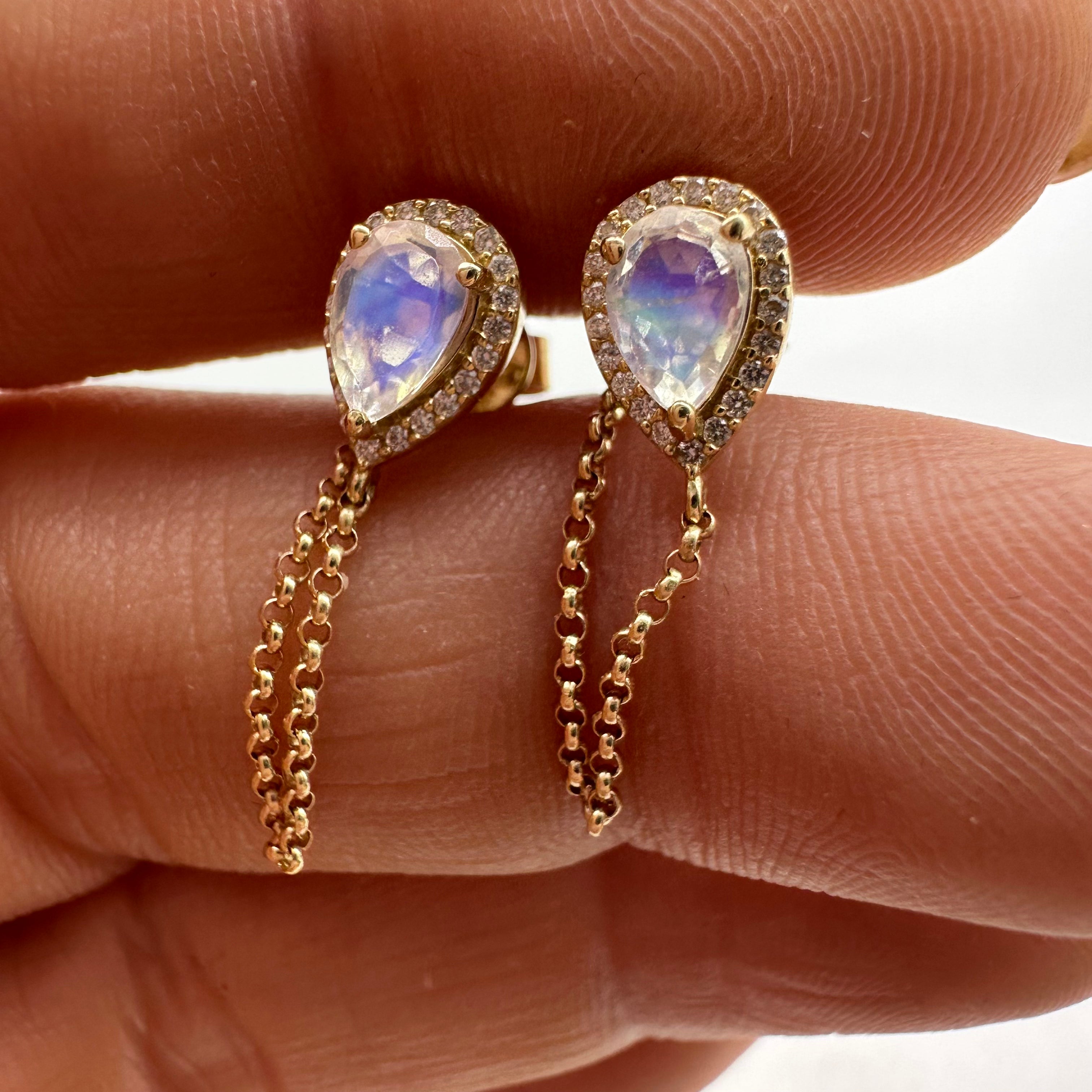 DIAMOND MOONSTONE TEARDROP EARRINGS
