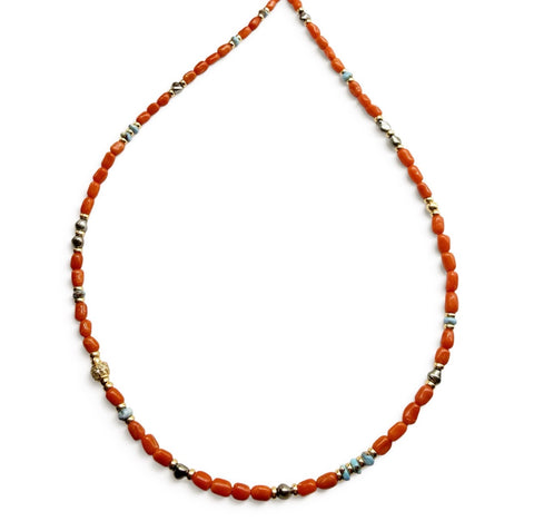 CORAL, TAHITIAN, TURQUOISE & DIAMOND NECKLACE