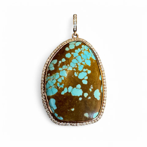 TURQUOISE AMULET SET IN 14K SOLID GOLD & DIAMONDS