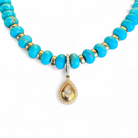 TURQUOISE NECKLACE WITH DIAMOND PENDANT