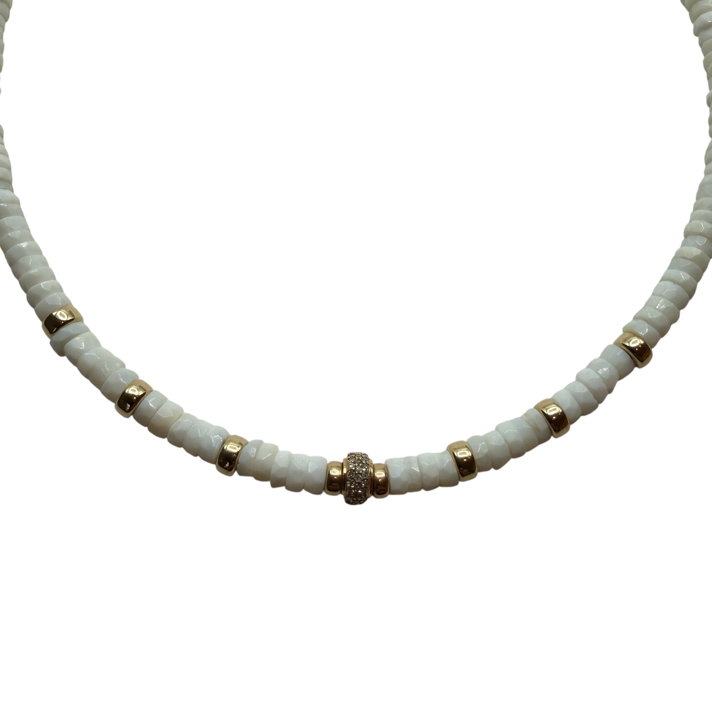 WHITE OPAL AND DIAMOND BEAD NECKLACE