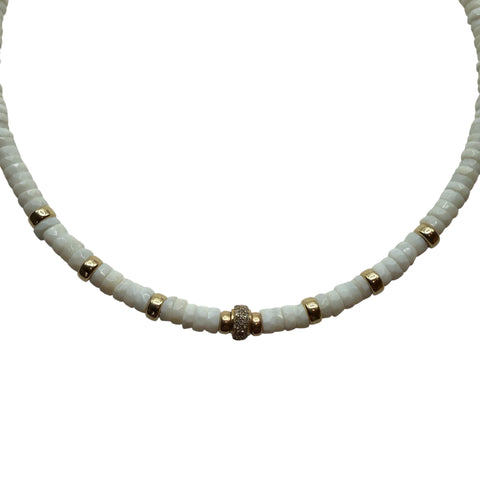 WHITE OPAL AND DIAMOND BEAD NECKLACE