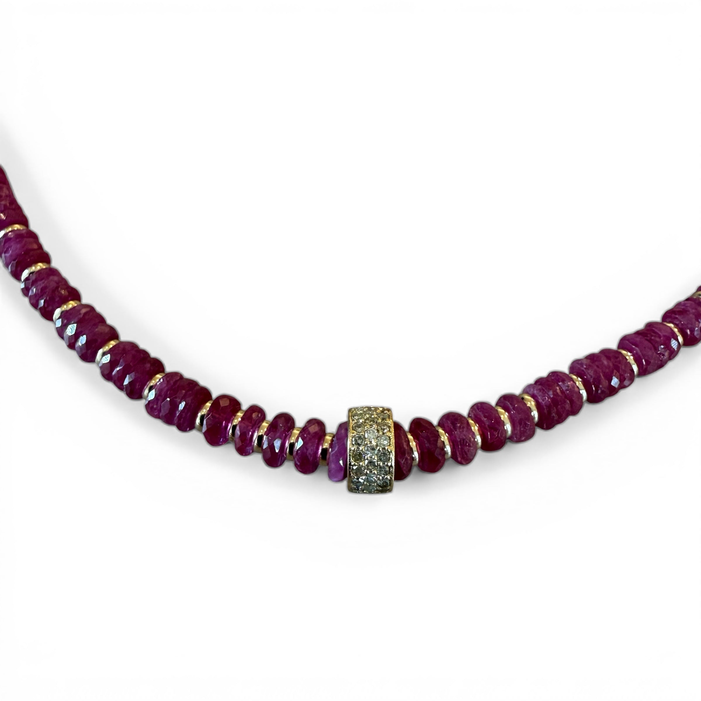 PINK SAPPHIRE HEISHI CUT NECKLACE WITH DIAMOND RONDELLE BEAD