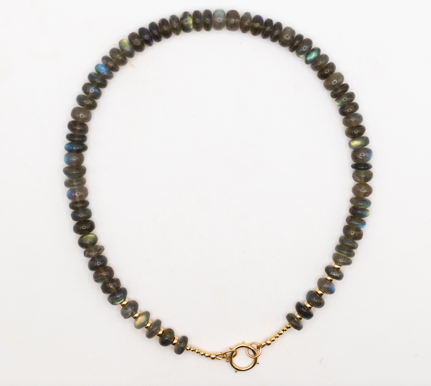 LABRADORITE GOLD CHARM HOLDER NECKLACE