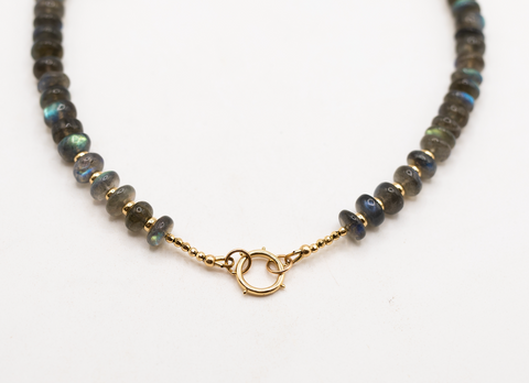 LABRADORITE GOLD CHARM HOLDER NECKLACE