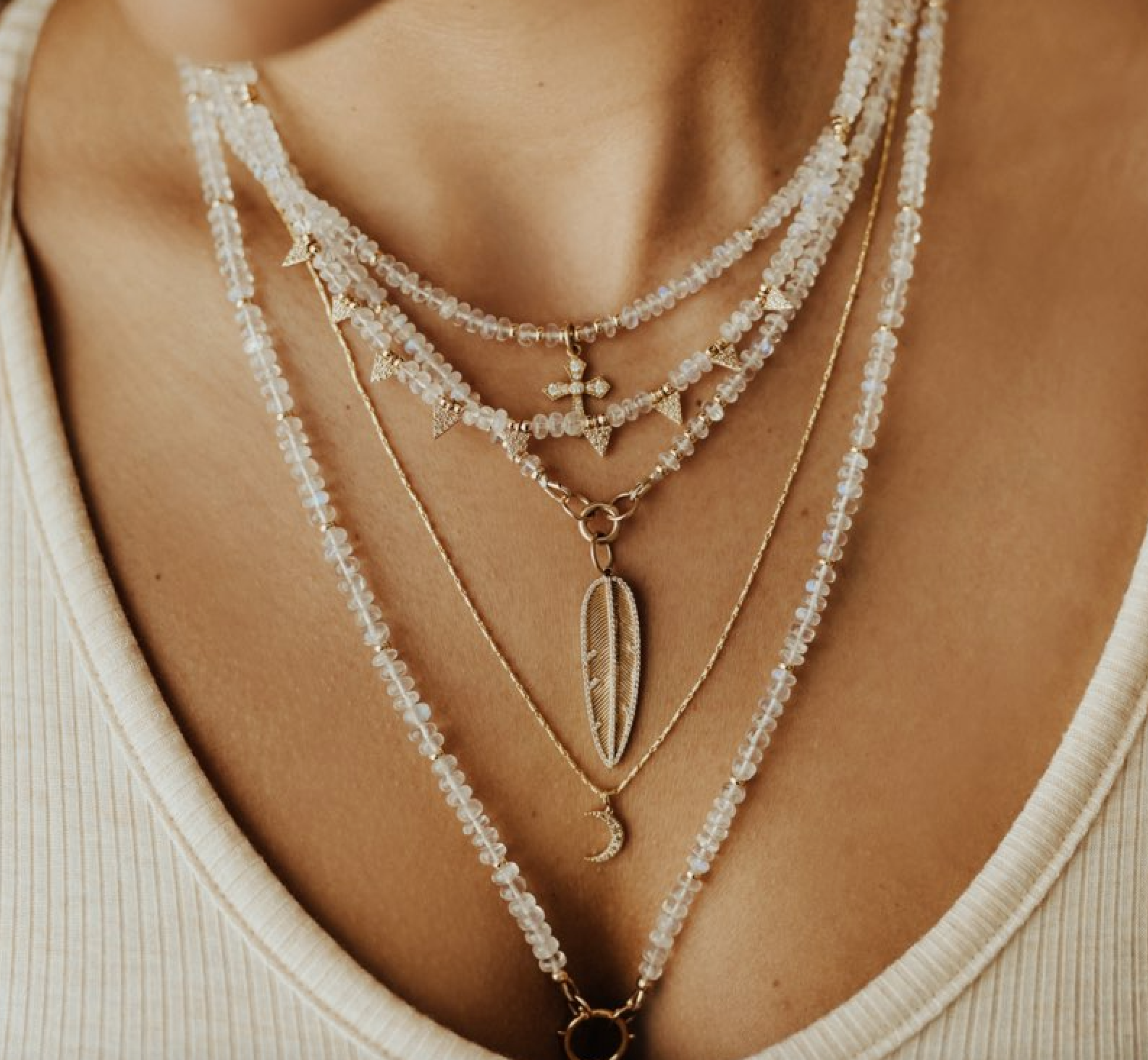 MOONSTONE NECKLACE WITH CHARM HOLDER