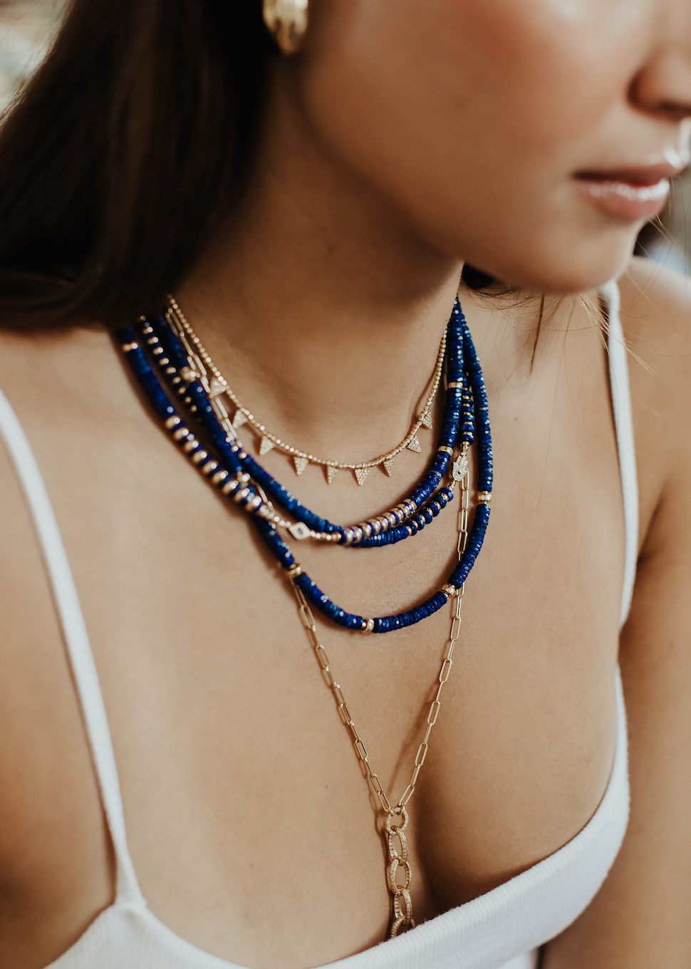 5MM LAPIS NECKLACE WITH 14K GOLD