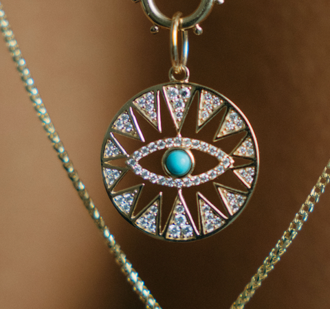 14K GOLD AND DIAMOND PROTECTION EYE NECKLACE