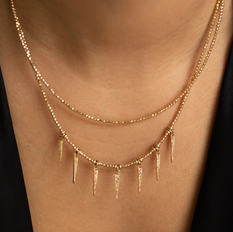 14k GOLD AND DIAMOND SPIKE NECKLACE