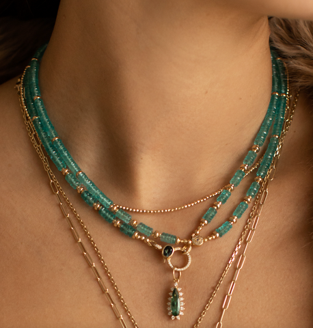 14K GOLD BLUE APATITE BEADED NECKLACES