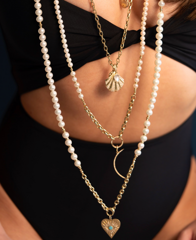 THE LONG PEARL STRAND WITH 14K GOLD CHAIN