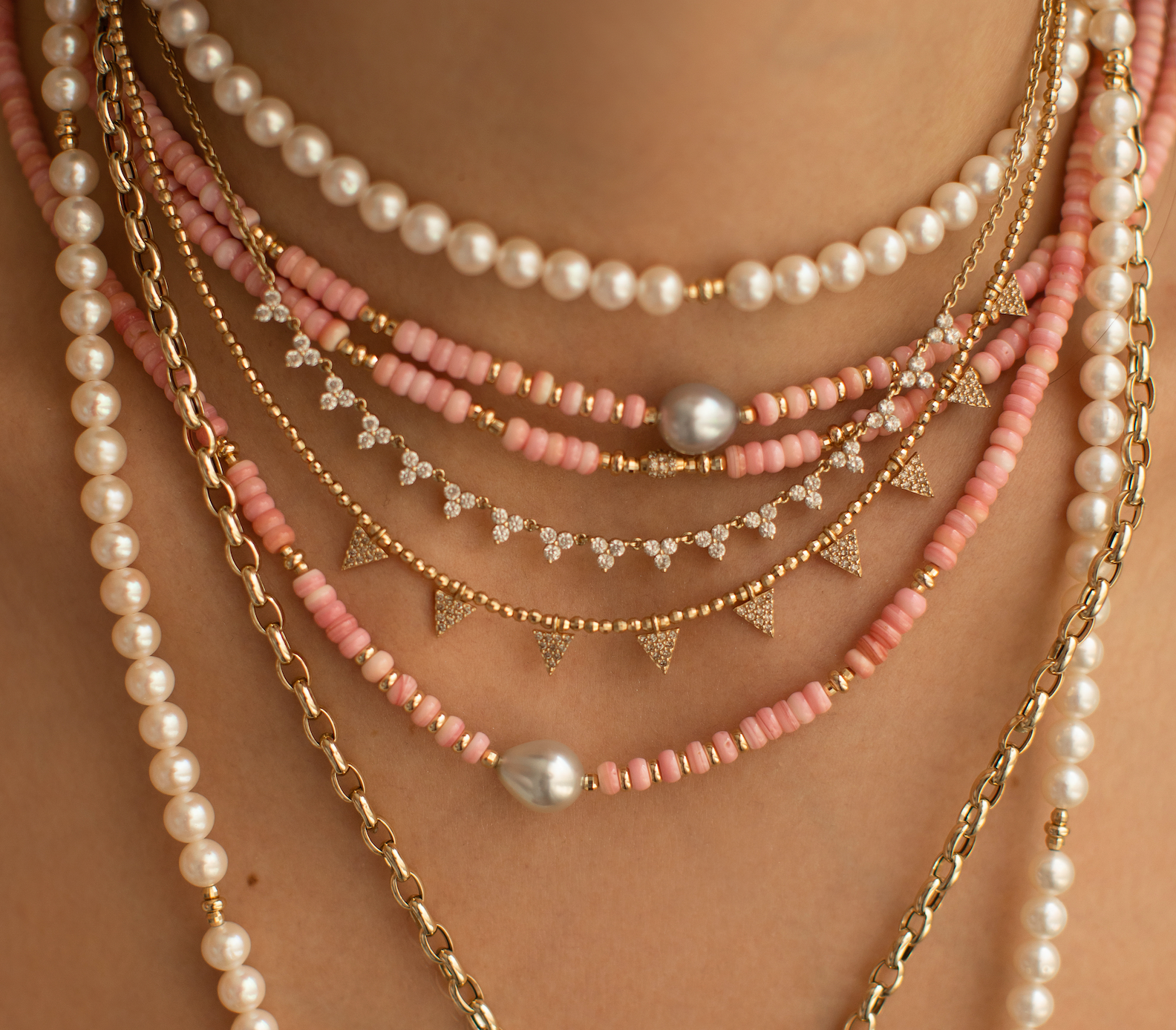 PINK SHELL AND TAHITIAN PEARL NECKLACES