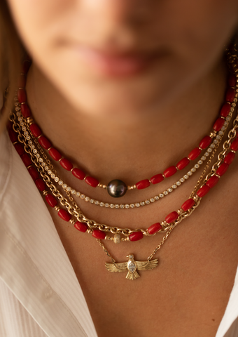 RED CORAL NECKLACES WITH TAHITIAN PEARL