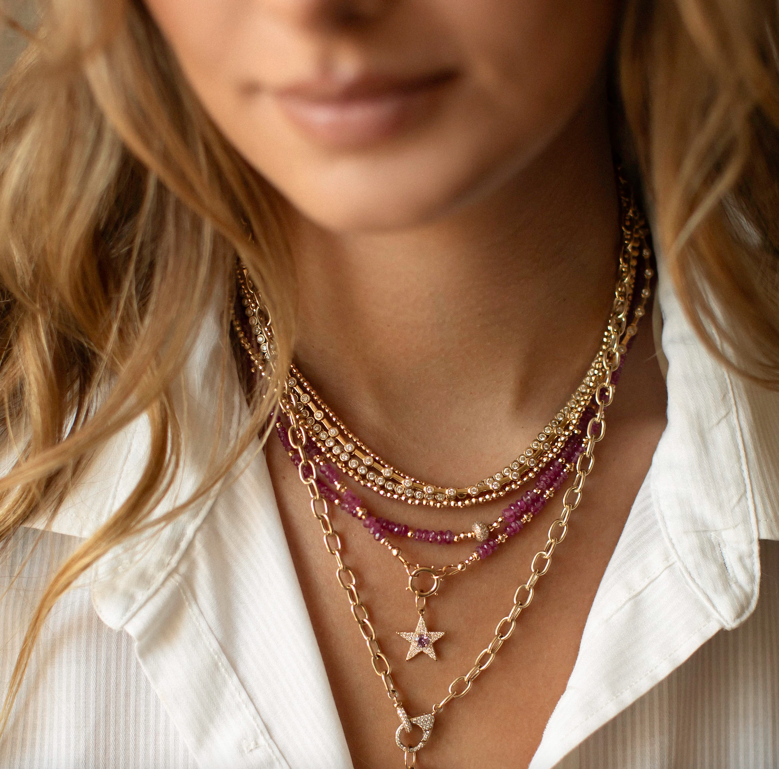 PINK SAPPHIRE AND 14K GOLD NECKLACES