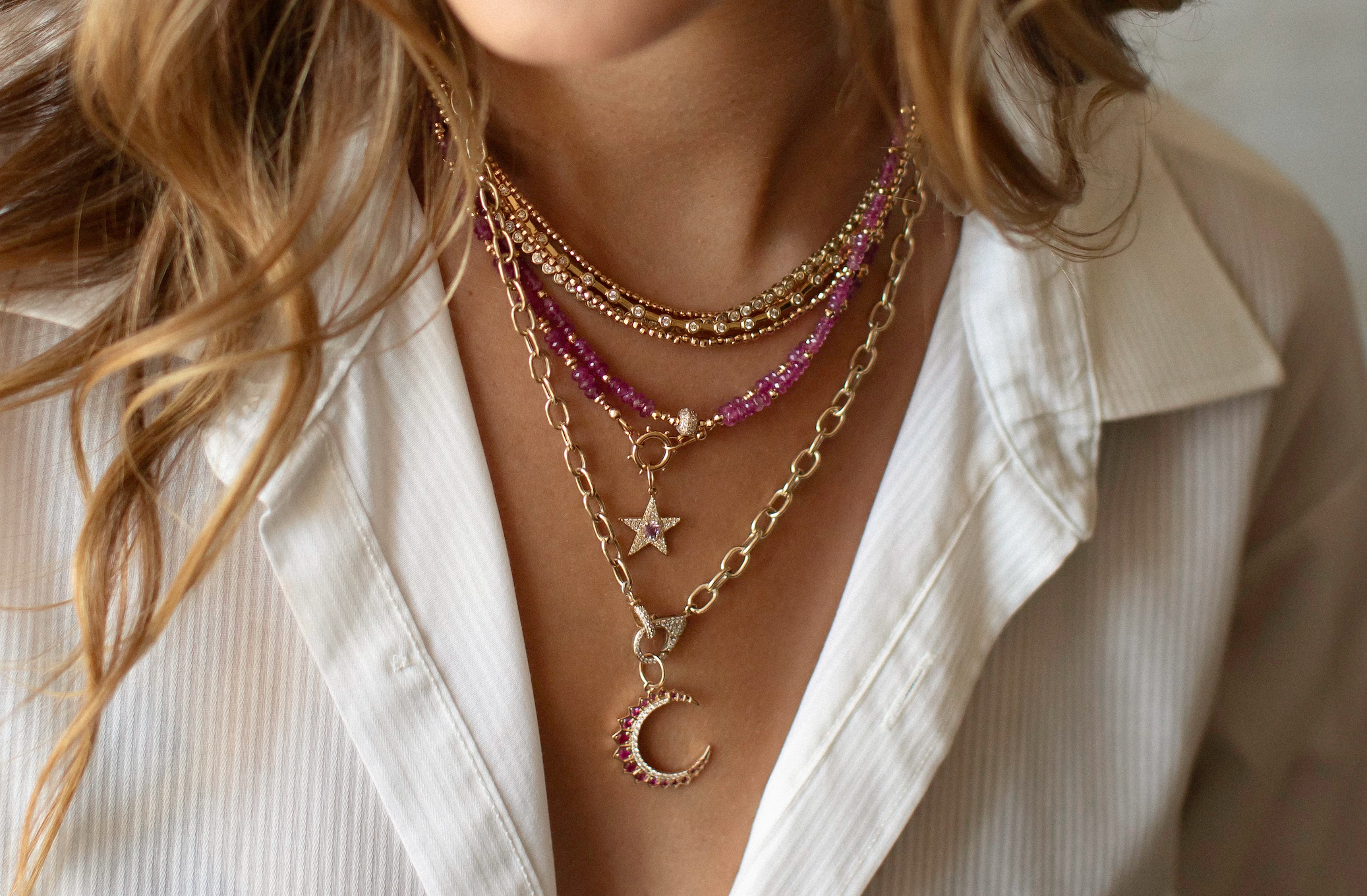 PINK SAPPHIRE AND 14K GOLD NECKLACES