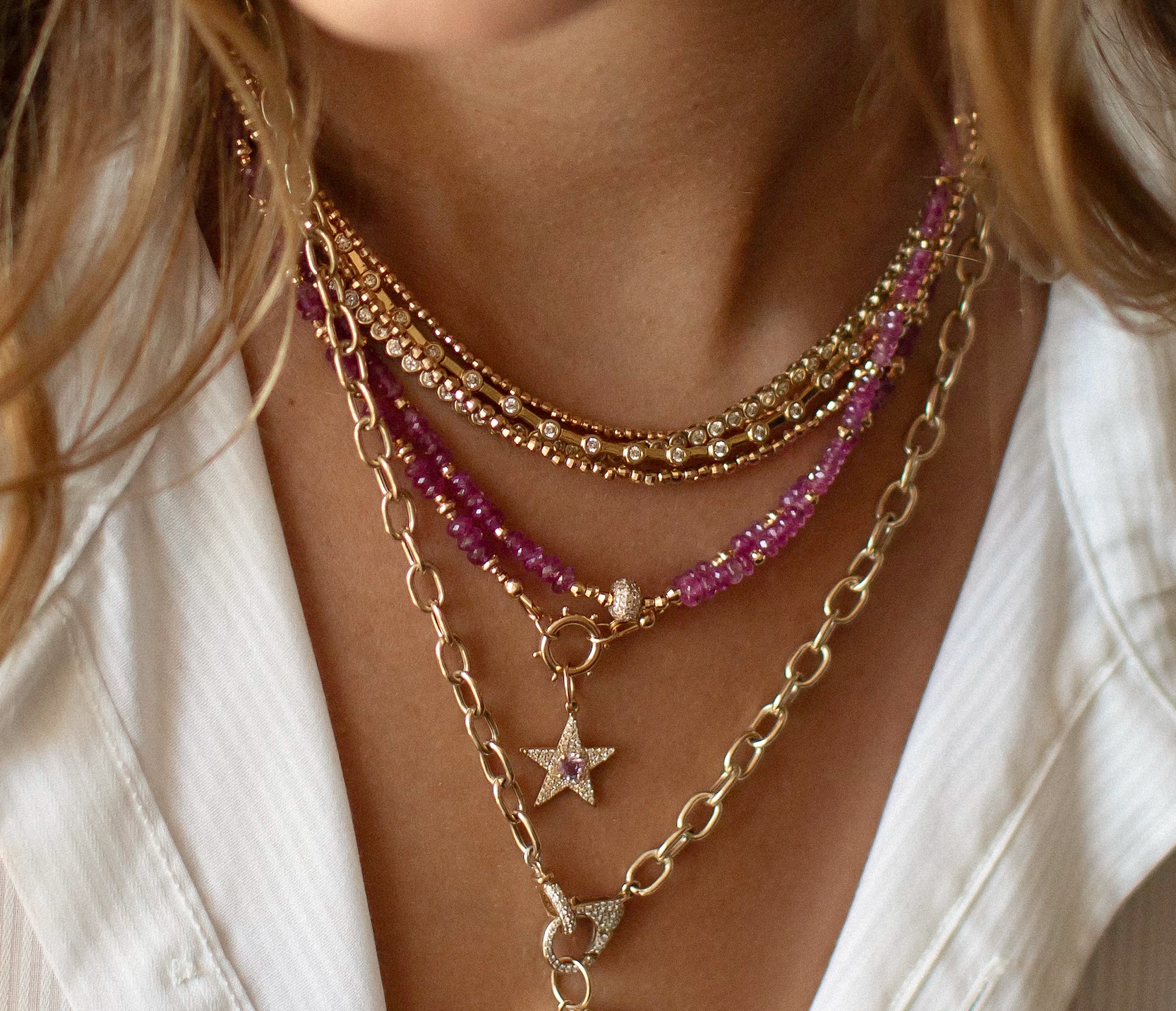 PINK SAPPHIRE AND 14K GOLD NECKLACES