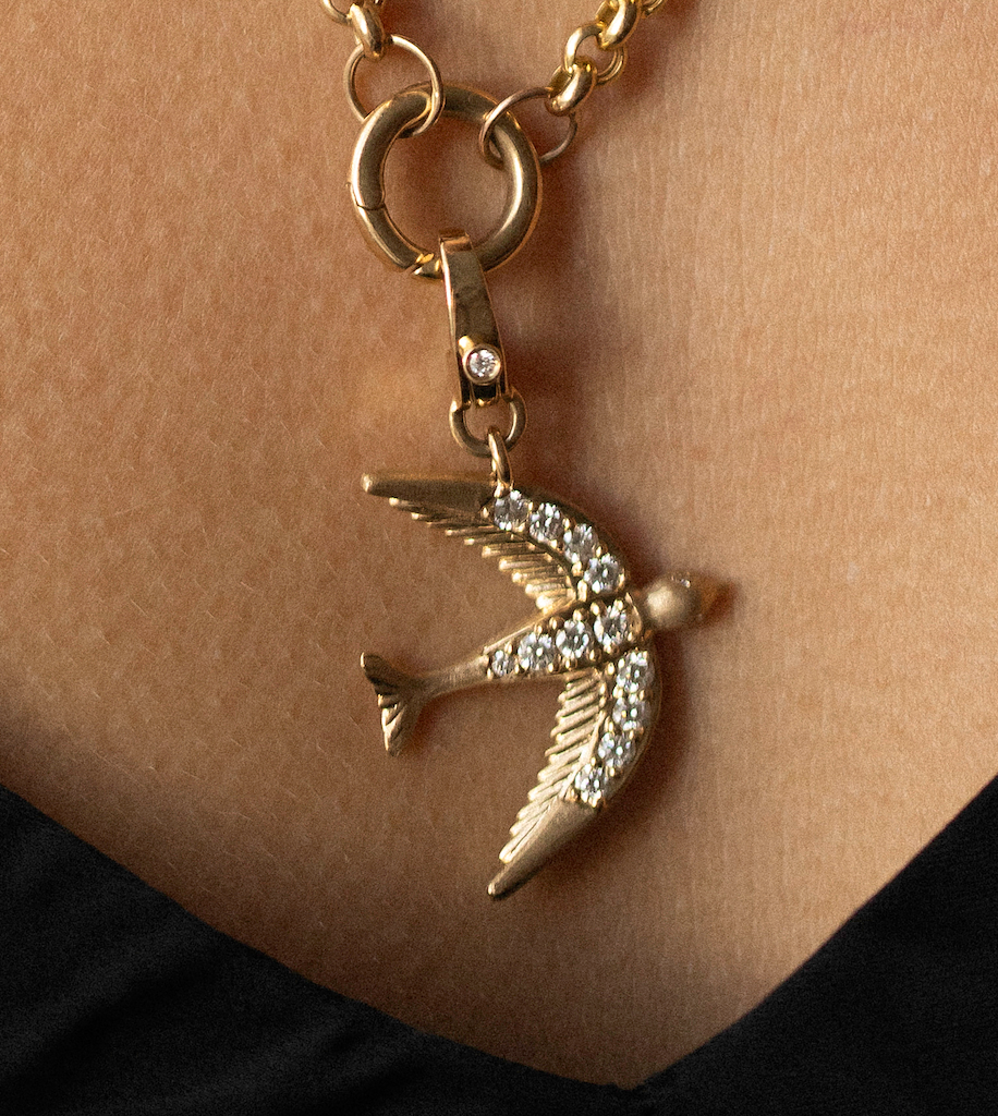 14K GOLD & DIAMOND SOARING DOVE PENDANT