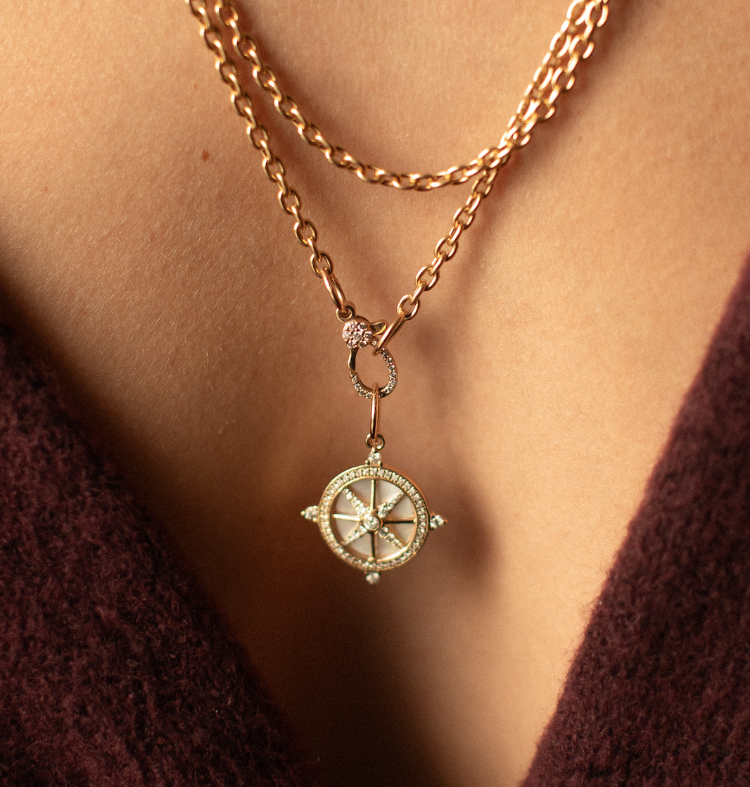 14K GOLD AND DIAMOND COMPASS PENDANT