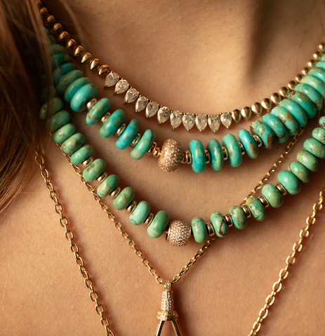 TURQUOISE & DIAMOND RONDELLE BEADED NECKLACES