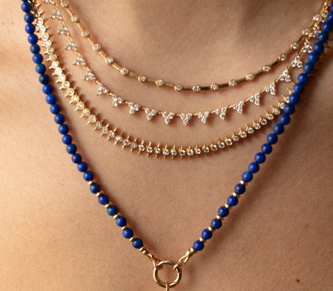 14K GOLD AND LAPIS NECKLACE WITH CHARM HOLDER