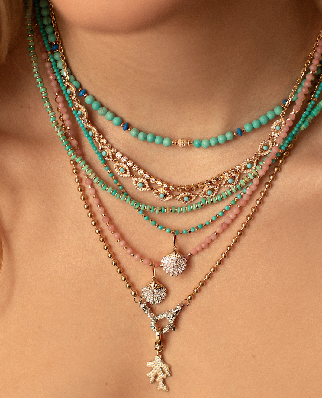 14K SOLID GOLD & DIAMOND SHELL CHARM & NECKLACES