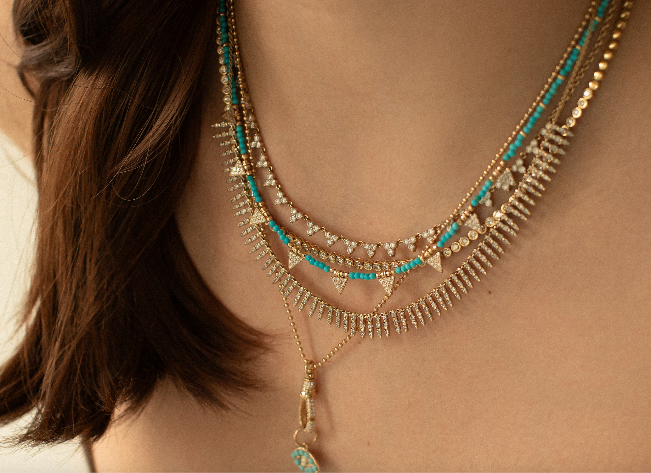 TURQUOISE & DIAMOND TRIANGLE NECKLACE