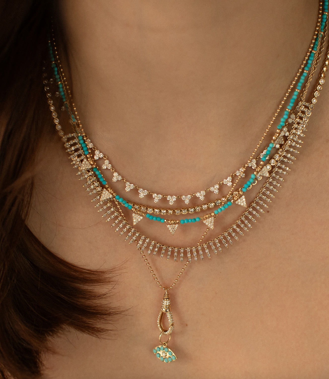 TURQUOISE & DIAMOND TRIANGLE NECKLACE