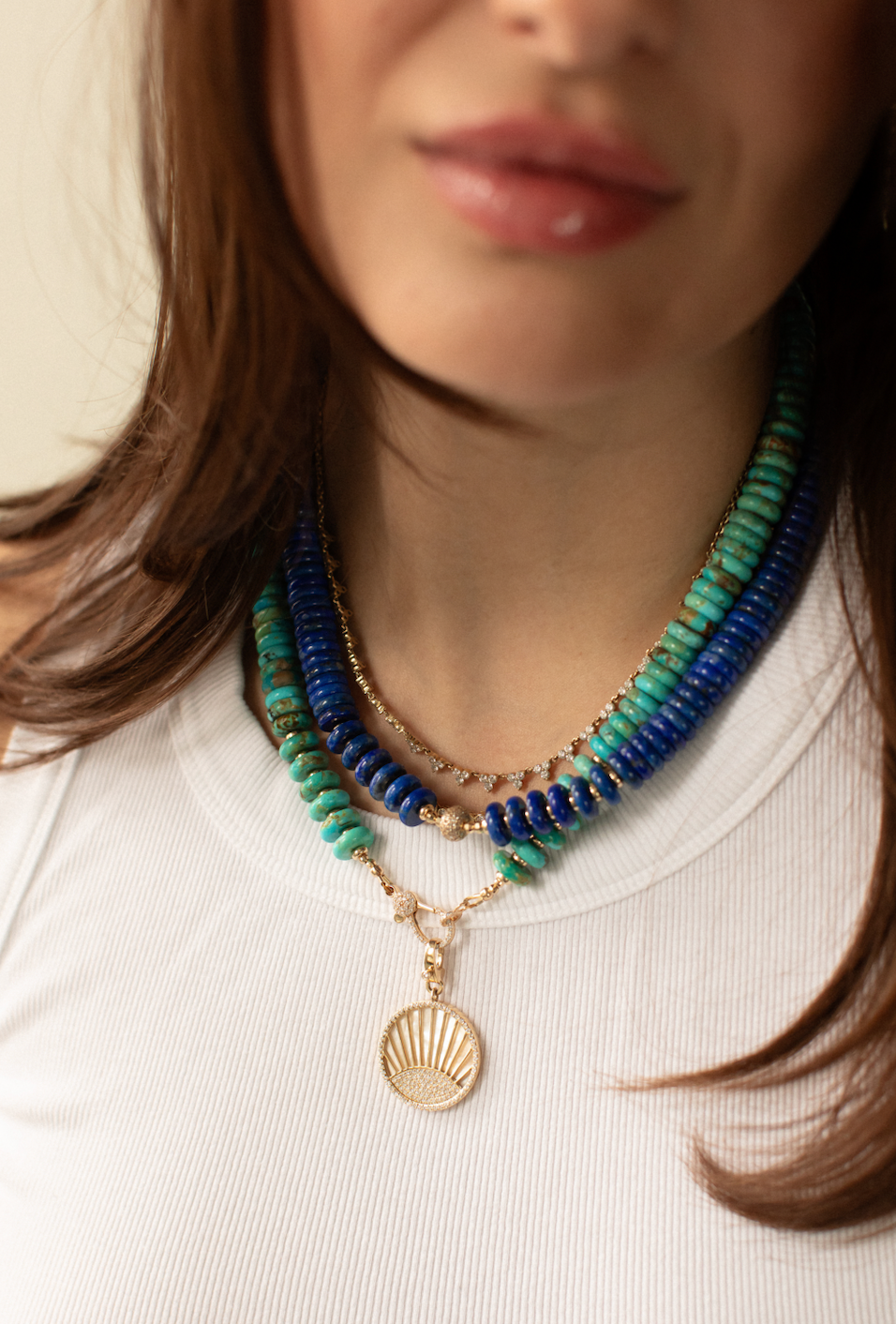 14K GOLD LAPIS NECKLACE WITH DIAMOND FOCAL BEAD