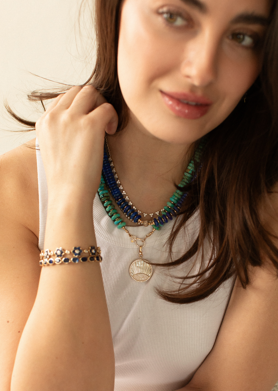 14K GOLD LAPIS NECKLACE WITH DIAMOND FOCAL BEAD
