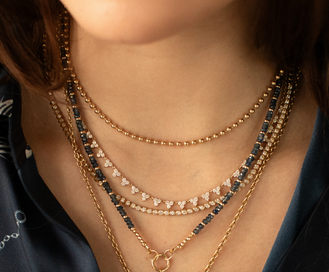 BLUE SAPPHIRE & 14k GOLD BEADED NECKLACE