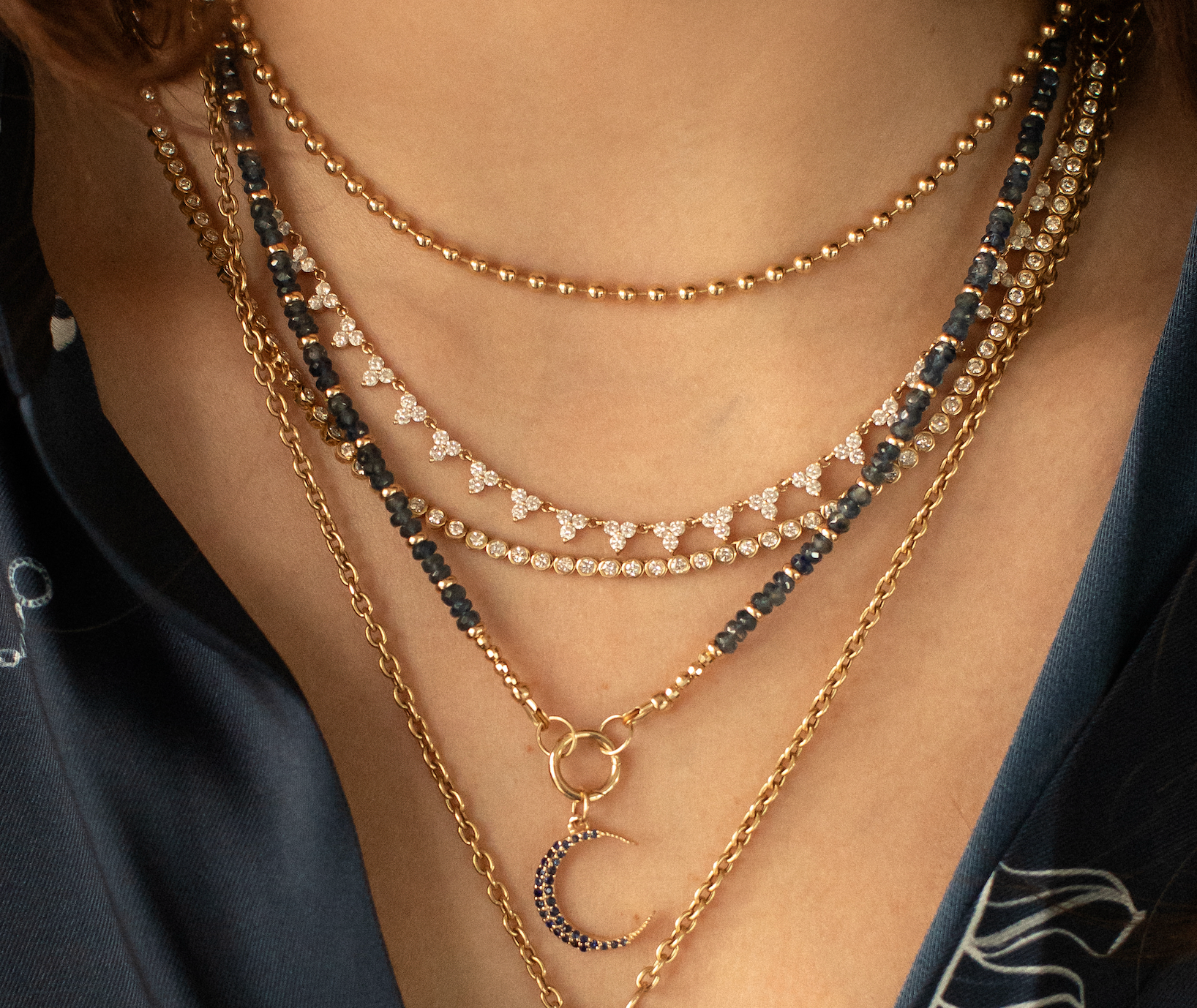 BLUE SAPPHIRE & 14k GOLD BEADED NECKLACE