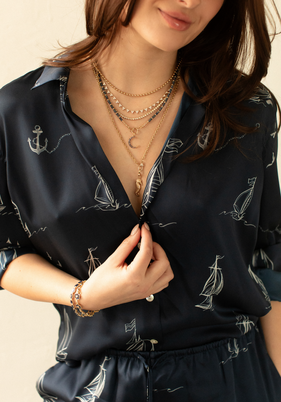 BLUE SAPPHIRE & 14k GOLD BEADED NECKLACE