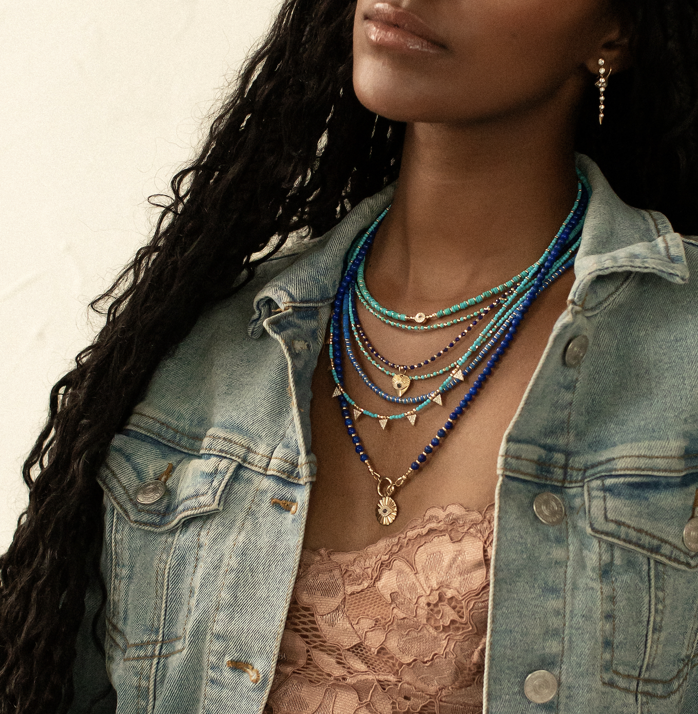 TURQUIOSE & 14K GOLD & DIAMOND EVIL EYE BEAD PROTECTION NECKLACE