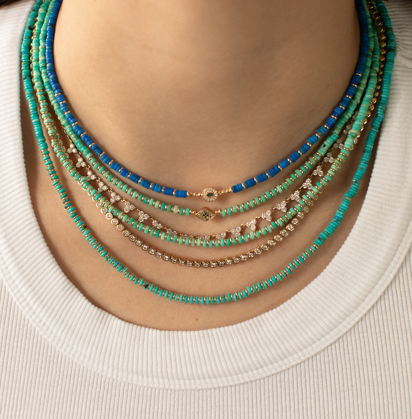 BLUE GEMS WITH 14K GOLD &  DIAMOND EVIL EYE PROTECTION BEAD