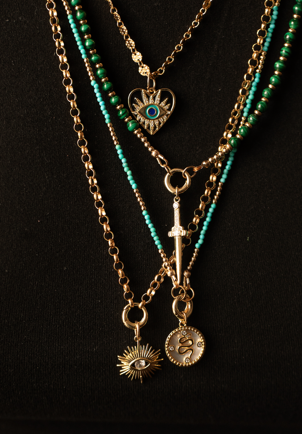 MALACHITE & GOLD BEADED NECKLACE