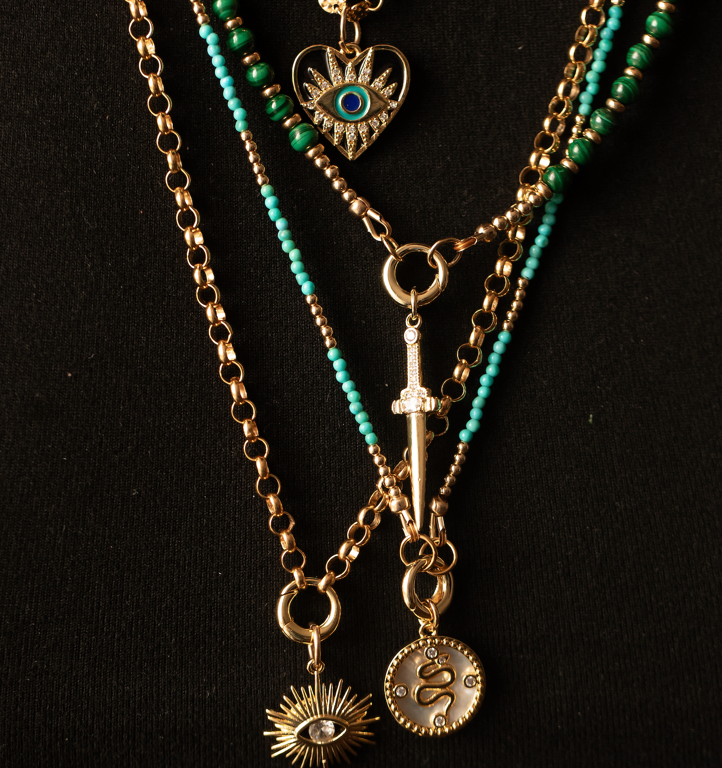 GOLD & TURQUOISE BEADED NECKLACE