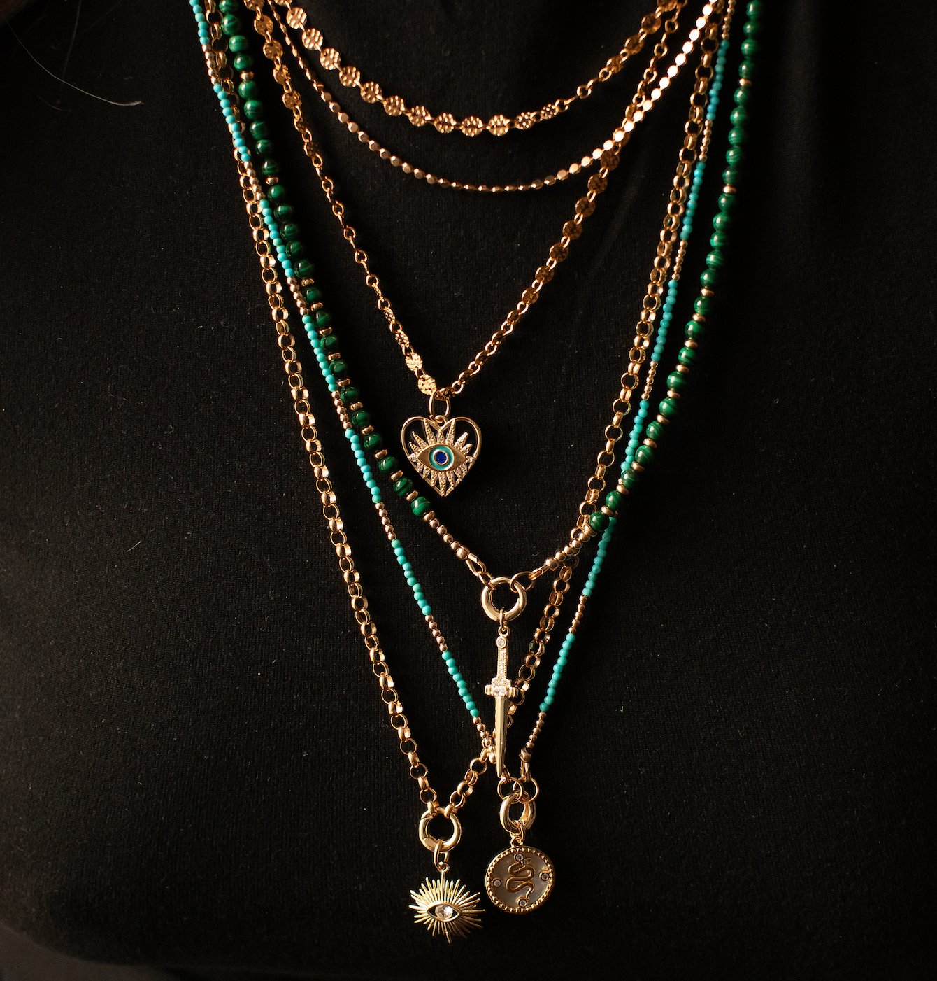 GOLD & TURQUOISE BEADED NECKLACE