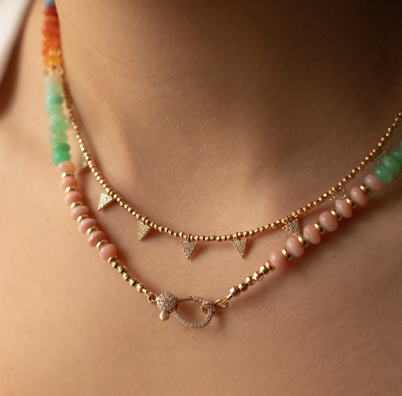 THE OPAL NECKLACE WITH 14K GOLD AND DIAMOND CLASP