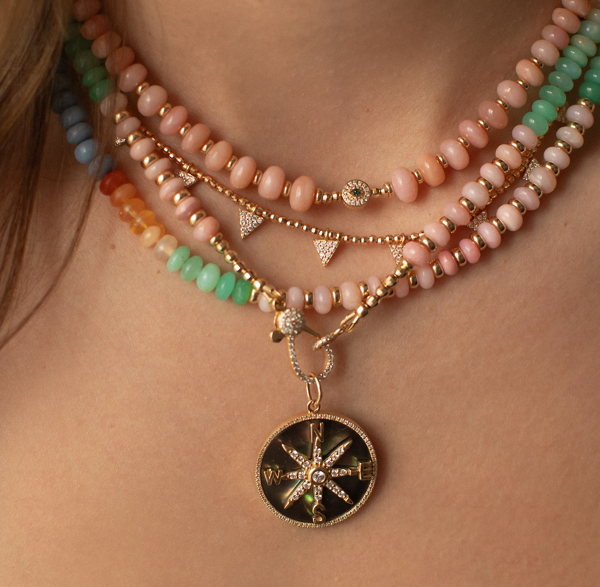THE OPAL NECKLACE WITH 14K GOLD AND DIAMOND CLASP